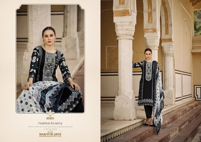 Mariyum Black And White Cambric Cotton Dress Material Wholesale Price In Surat
